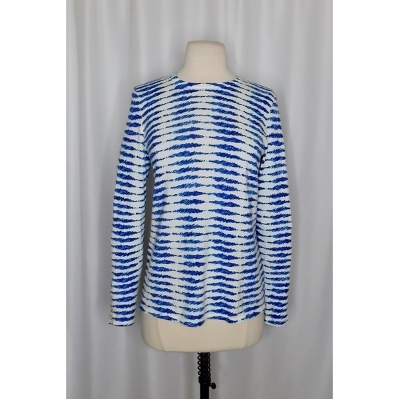 J. MCLAUGHLIN Lenny Sweater Button Sleeve Cuffs Blue White Abstract Stripe Small - Picture 3 of 11